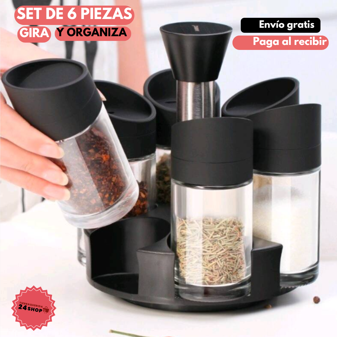 SET CONDIMENTERO 6 PIEZAS GIRATORIO