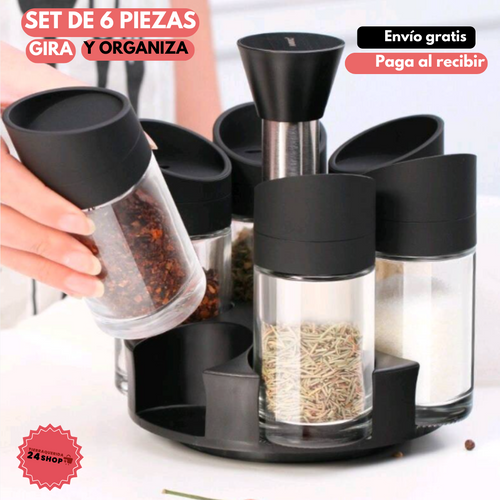 SET CONDIMENTERO 6 PIEZAS GIRATORIO