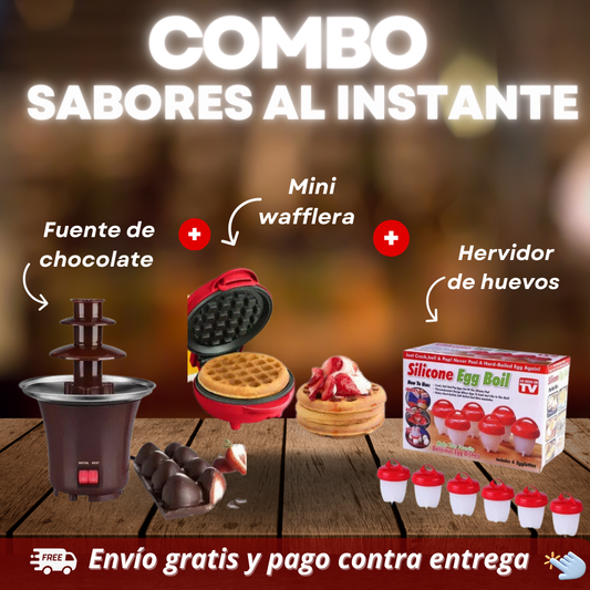 COMBO FUENTE CHOCOLATE + WAFLERA + HERVIDOR DE HUEVOS