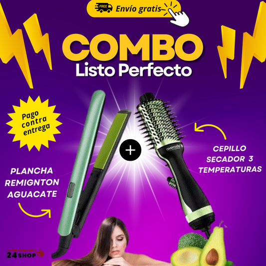 COMBO CEPILLO SECADOR Y PLANCHA AGUCATE REMIGTON