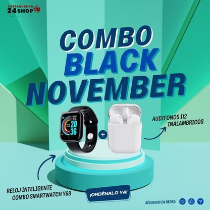 COMBO SMARTWATCH Y68 +AUDIFONOS I12