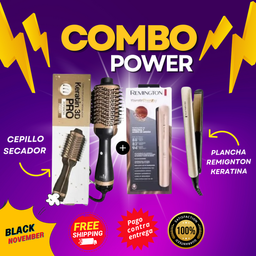 COMBO PLANCHA KERATINA REMIGTON+ CEPILLO SECADOR