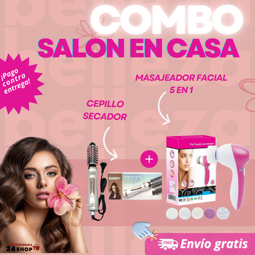 COMBO CEPILLO SECADOR + MASAJEADOR FACIAL 5 EN 1