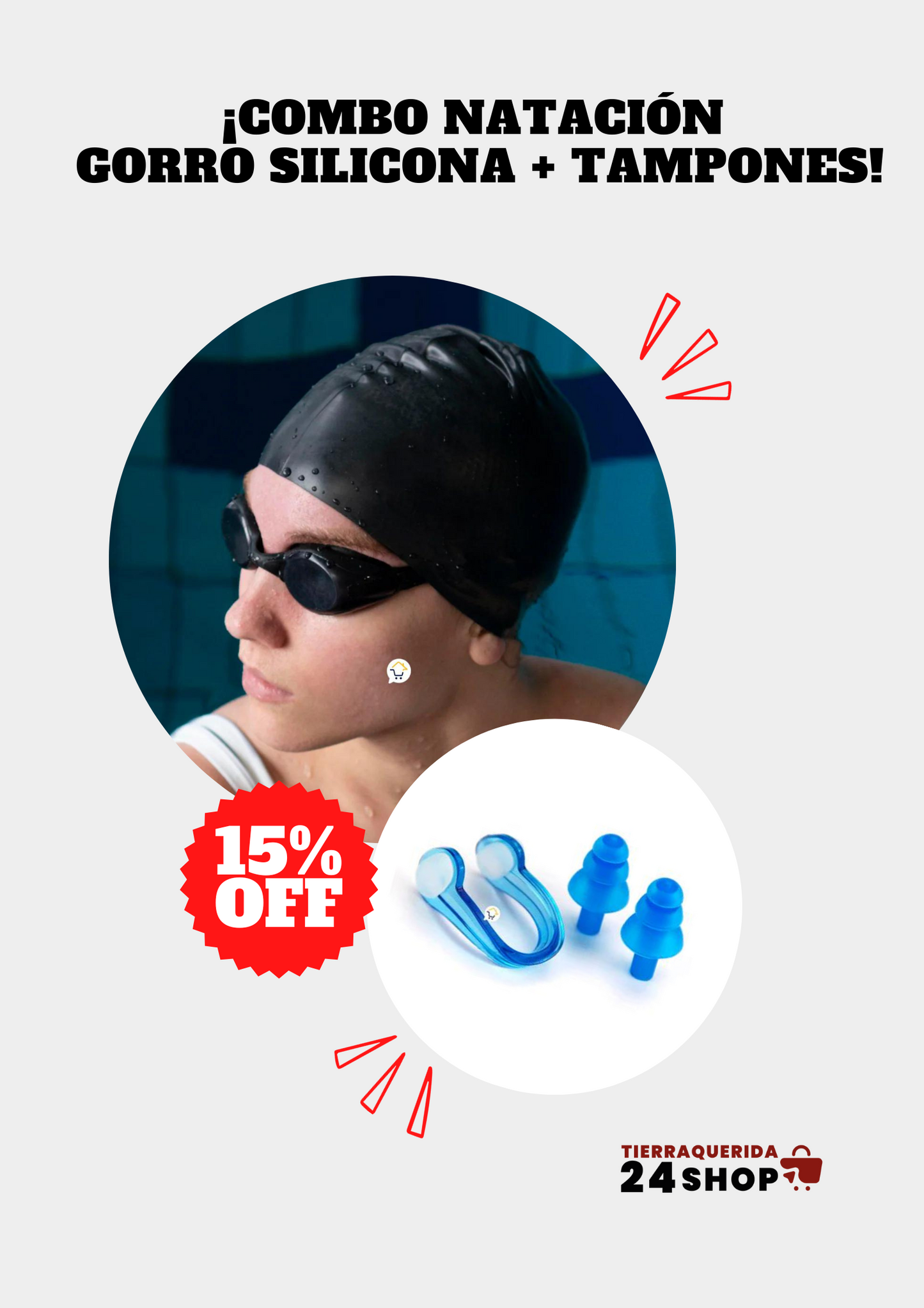 COMBO NATACIÓN GORRO SILICONA + TAMPONES