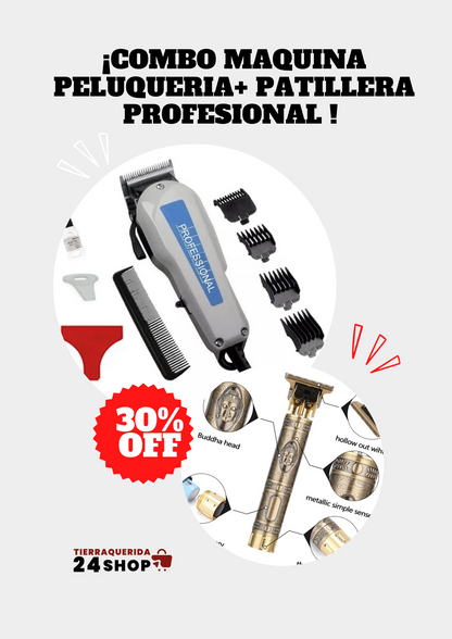 COMBO MAQUINA PELUQUERIA+ PATILLERA PROFESIONAL