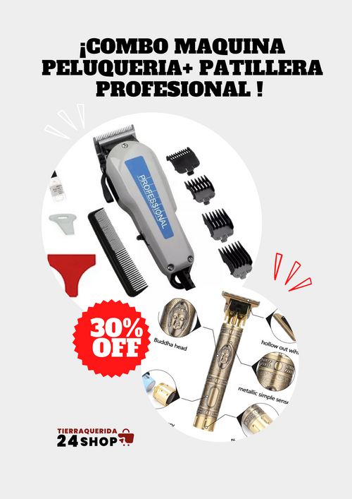 COMBO MAQUINA PELUQUERIA+ PATILLERA PROFESIONAL